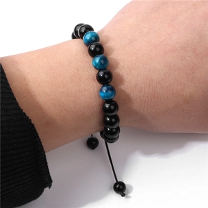10mm Tiger Eye and black bead braided bracelet for men and women on wrist