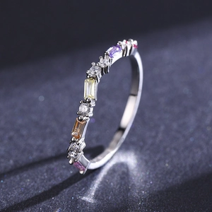 Elegant S925 sterling silver ring featuring gradient rainbow gemstones and white zircons