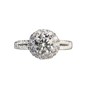 Classic 925 sterling silver halo ring with a 1 carat round moissanite stone