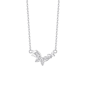 Minimalist S925 sterling silver butterfly necklace with sparkling zircon crystals