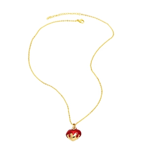 Gold heart necklace with red enamel drip effect and adjustable chain for women