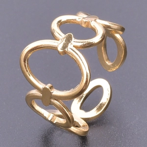 Minimalist gold adjustable steel ring featuring a linked hollow oval circle chain design