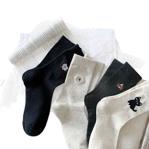 Breathable cotton mid-calf socks with cute cartoon animal embroidery in various colors