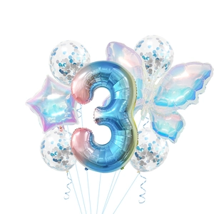 Colorful butterfly balloon set with gradient number 3 for birthday party decoration