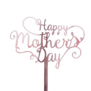 Détail de la décoration de gâteau Happy Mother's Day en acrylique rose, police élégante