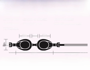 Detailed dimension chart for kids crab swim goggles showing width and height measurements