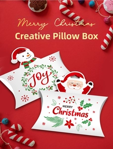 Creative pillow-shaped Christmas treat boxes with JOY and Merry Christmas patterns