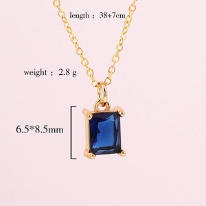 Collana dorata stile INS con pendente rettangolare in cristallo blu e parametri