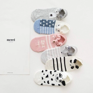 Japanese style 3D cartoon animal cotton boat socks set for women in 6 colorful pairs