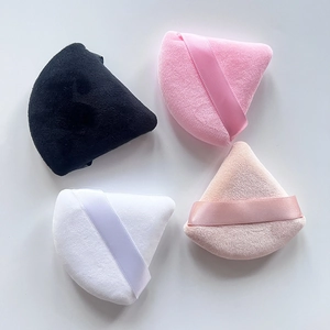 Set of 4 large triangle makeup powder puffs in black, pink, white, and beige velvet