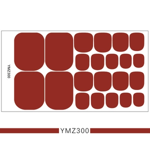 Deep red 3D solid color toe nail stickers set model YMZ300 with 20 pieces per sheet