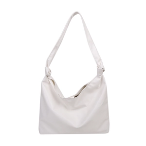 Minimalist large capacity cream white PU leather tote bag with stylish knotted shoulder strap