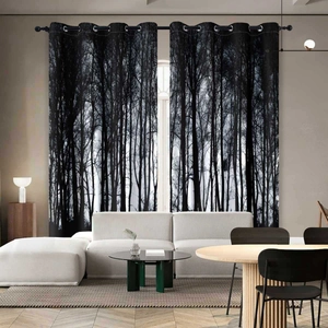 Modern black and white forest tree silhouette blackout curtains for living room decor