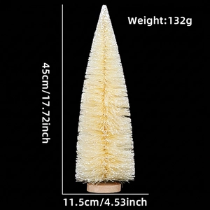 Mini cream sisal Christmas tree with wood base and size specifications on black background