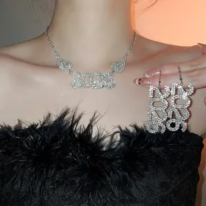 Set gioielli 2025 argento con collana pendente circolare di strass e orecchini pendenti