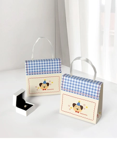 Blue plaid gift bag with cream accents and 'Congratulations' text for candy packaging