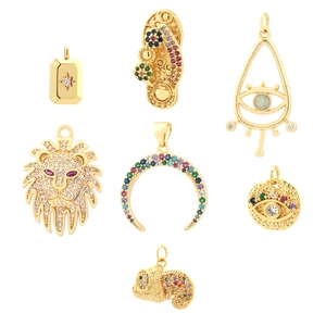 Gold-plated mixed charms set with colorful cubic zirconia for jewelry making