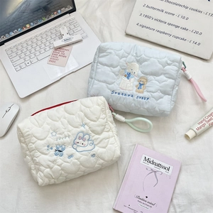 Quilted cotton makeup bags featuring cute sheep and rabbit embroidery with heart textures