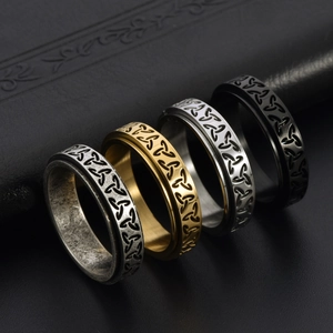 Nordic Viking Celtic knot rotating ring set in steel, gold, silver and black finishes