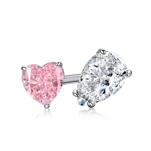 S925 sterling silver ring featuring pink heart and white pear-shaped cubic zirconia