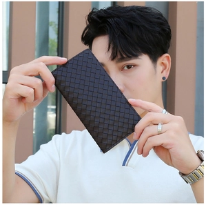 Schwarze gewebte Herren-Brieftasche im langen Stil, modische Business-Clutch für Männer