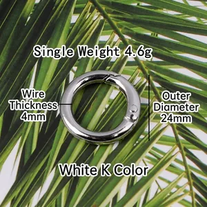 Detail of 24mm silver spring O-ring buckle with 4mm wire thickness and 4.6g weight