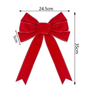 Detailed size specifications for red velvet Christmas bow with gold trim 24.5x35cm