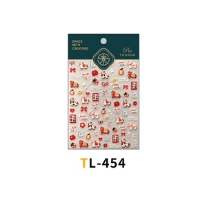 Detailed relief nail art sticker TL-454 with cute pony and festive red floral patterns