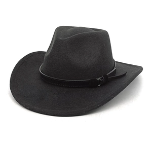 Classic black wool felt western cowboy hat with wide brim and leather band detailing