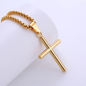 Minimalist 18k gold plated stainless steel cross pendant necklace with box chain