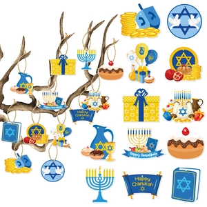 Hanukkah Party Decorations Paper Hanging Ornaments Menorah Star Of David Dreidel Patterns Jewish Festival Home Decor