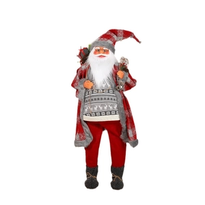 Standing Santa Claus figure in red plaid coat and reindeer sweater for Xmas decor