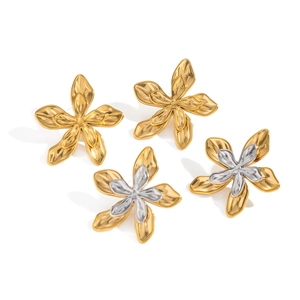 Two-tone 18K gold and silver floral stud earrings in polished stainless steel for women