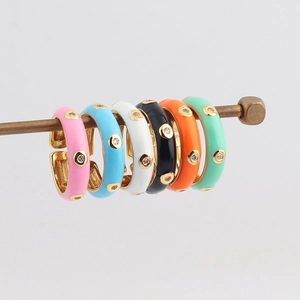 Colorful Enamel Open Ring For Women Copper Gold Plated Zircon Inlaid Adjustable Fashion Finger Jewelry