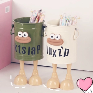 Metal Pen Holder Desktop Organizer Large Capacity Creative Cartoon Funny Face DIY Desk Storage Office School Supplies