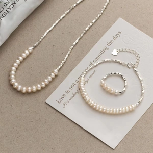 925 Sterling Silver Natural Pearl Necklace For Women Irregular Silver Beads Minimalist French Style Clavicle Chain Jewelry
