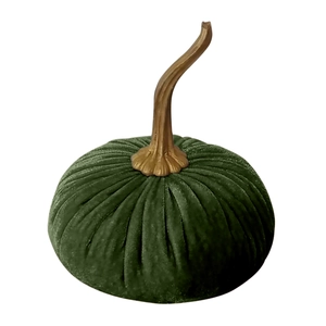 Green velvet decorative pumpkin with a golden stem for home wedding or holiday decor
