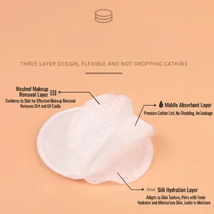 Three-layer round cotton pads with mesh and silk textures for makeup removal and skincare