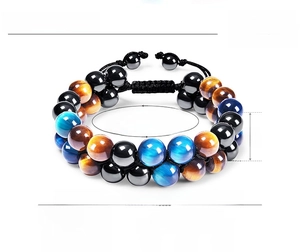 Detail specifications of 10mm tiger eye, hematite and onyx beaded adjustable bracelet