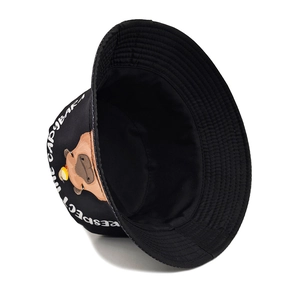 Black Capybara bucket hat with 'Respect the Capybara' print and soft cotton finish