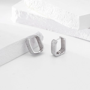 Elegant S925 sterling silver square hoop earrings with sparkling cubic zirconia pavé setting
