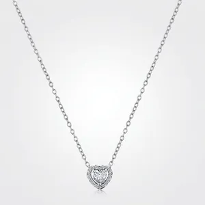 Heart Pendant Necklace 925 Sterling Silver Cubic Zirconia Elegant Fashion Jewelry Gift For Women Dainty Sparkling Style