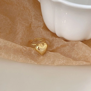 Minimalist 925 sterling silver vintage heart ring in gold with double line open band
