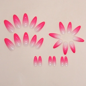 Pink to white gradient almond press-on nails set with glossy finish fashion design