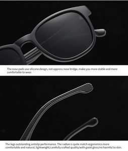 Detail of comfortable silicone nose pads and ergonomic non-slip temples on black sunglasses