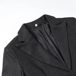 Classic charcoal grey wool blend coat featuring a formal notched lapel and textured fabric