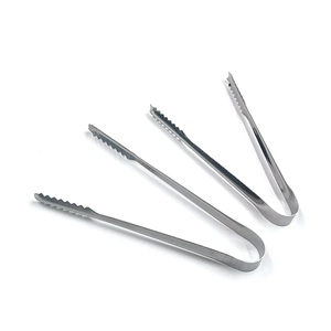 Set of two stainless steel ice tongs with serrated teeth for sugar cubes and bar ice buckets
