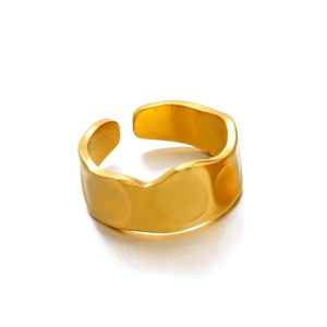 Irregular textured gold plated stainless steel open ring with hammered surface finish