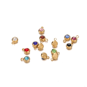 Lot de douze breloques 6mm en acier inoxydable doré avec pierres de naissance DIY