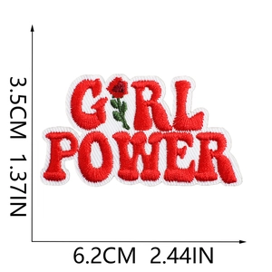 Detail view of Girl Power rose embroidery patch with precise size measurements in CM